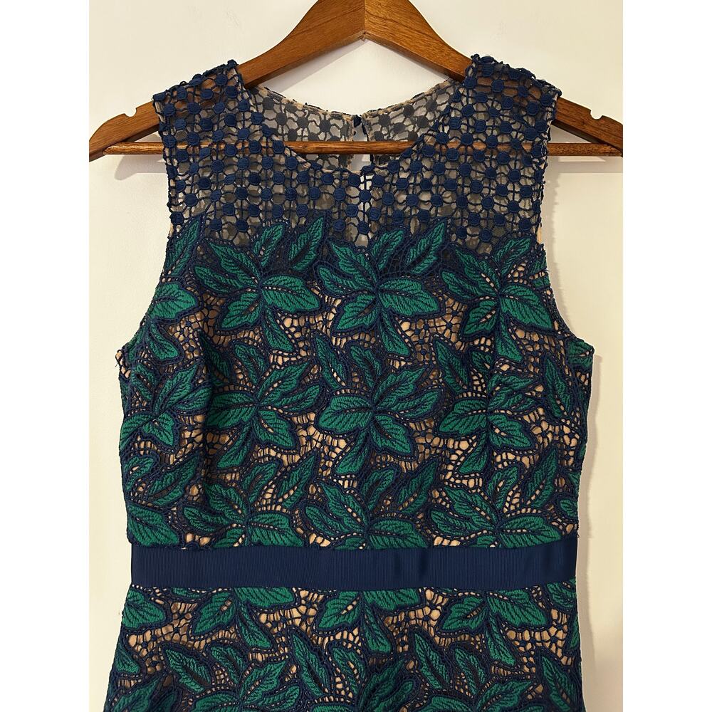 Badgley Mischka Belle by Deanndra Emerald Green Navy Blue Dress Lace A-line US 6 - Picture 2 of 10